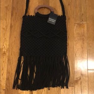 Black yarn macrame purse